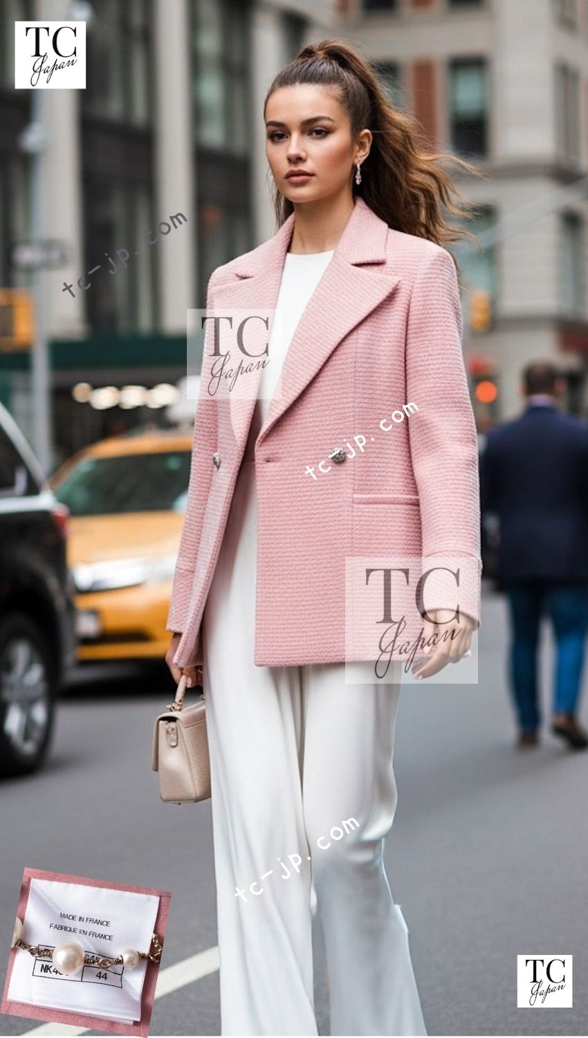 CHANEL 22A Pink Wool 100% Double Tweed Jacket 38 40 44 46 シャネル ピンク ウール 100% ダブル ツイード ジャケット 即発 - TC JAPAN