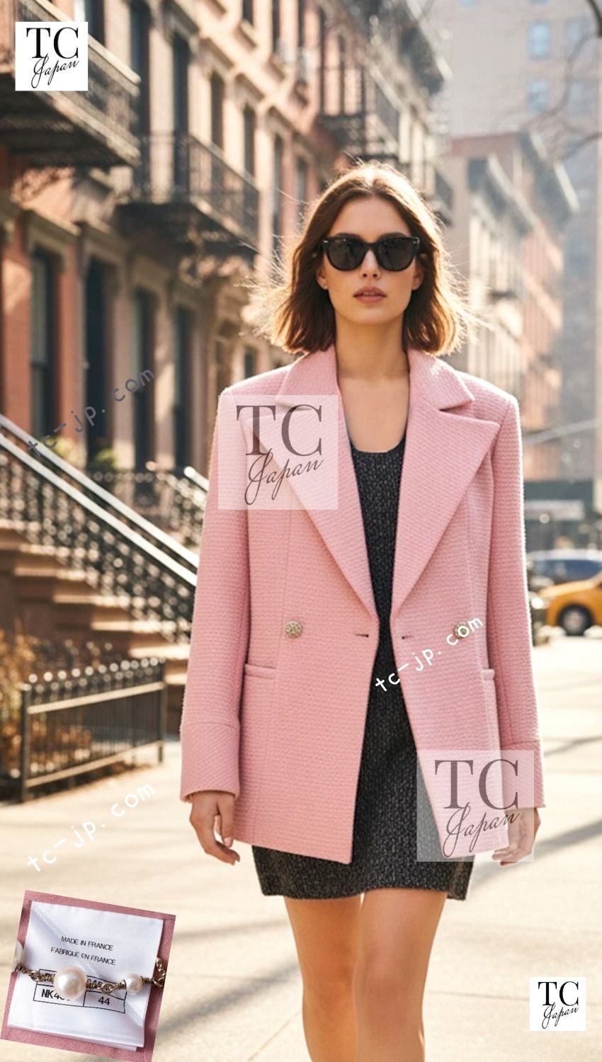 CHANEL 22A Pink Wool 100% Double Tweed Jacket 38 40 44 46 シャネル ピンク ウール 100% ダブル ツイード ジャケット 即発 - TC JAPAN