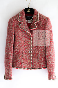 CHANEL 01A Red CC BUttons Wool Silk Tweed Wool Jacket 34 シャネル レッド ココボタン ウール シルク ツイード ジャケット 即発