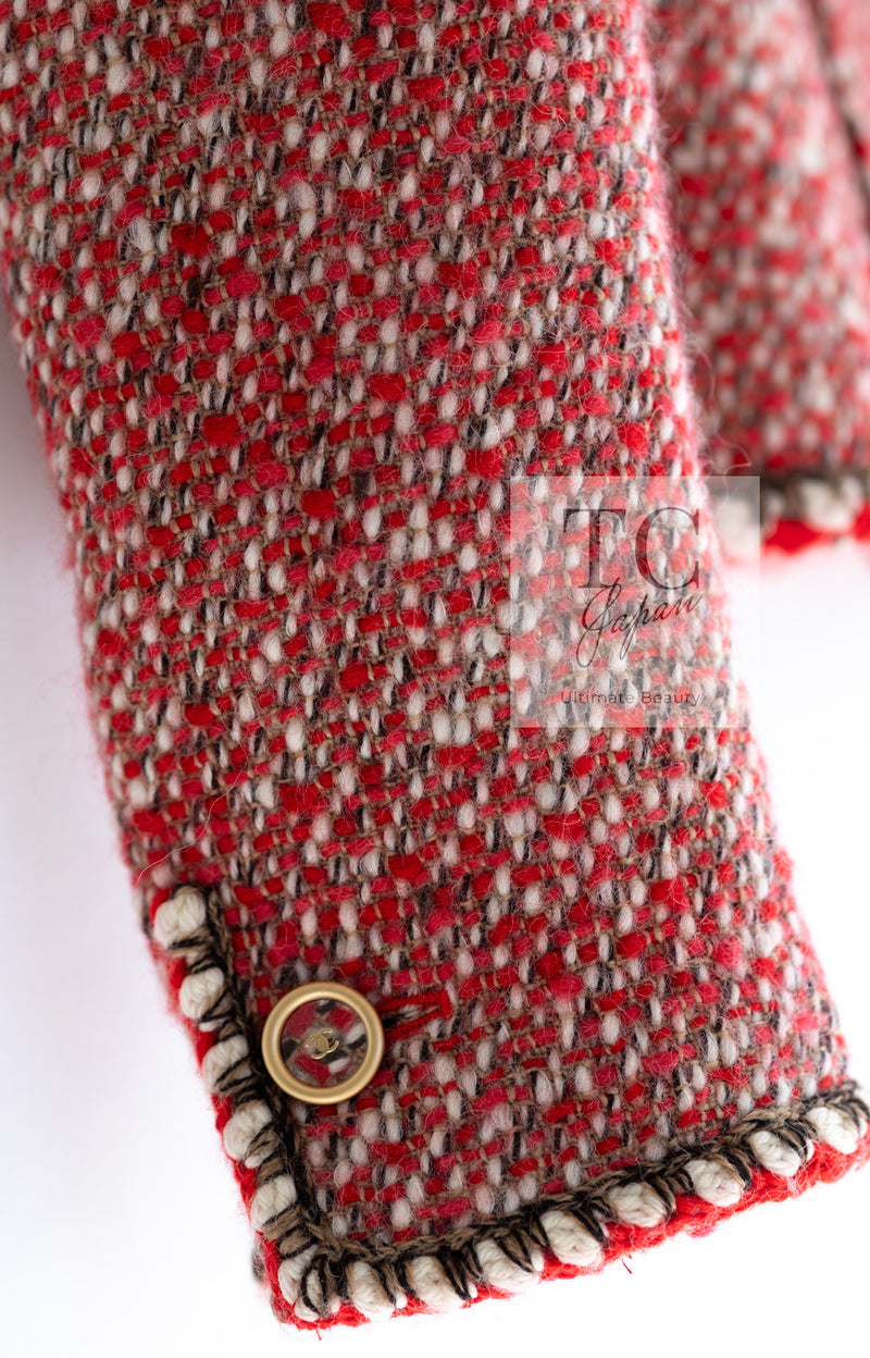 CHANEL 01A Red CC BUttons Wool Silk Tweed Wool Jacket 34 シャネル レッド ココボタン ウール シルク ツイード ジャケット 即発