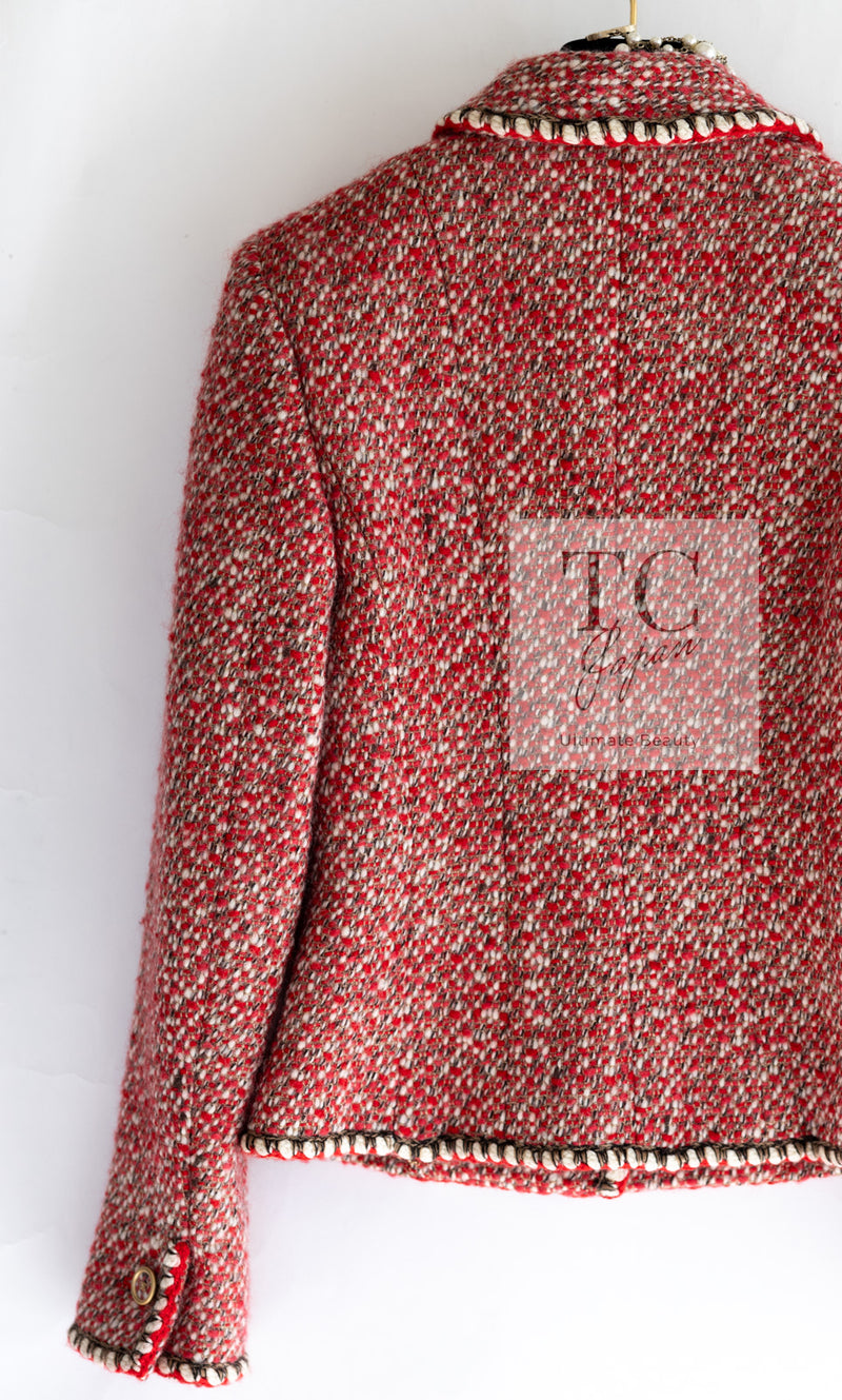 CHANEL 01A Red CC BUttons Wool Silk Tweed Wool Jacket 34 シャネル レッド ココボタン ウール シルク ツイード ジャケット 即発