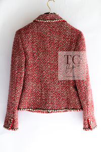 CHANEL 01A Red CC BUttons Wool Silk Tweed Wool Jacket 34 シャネル レッド ココボタン ウール シルク ツイード ジャケット 即発