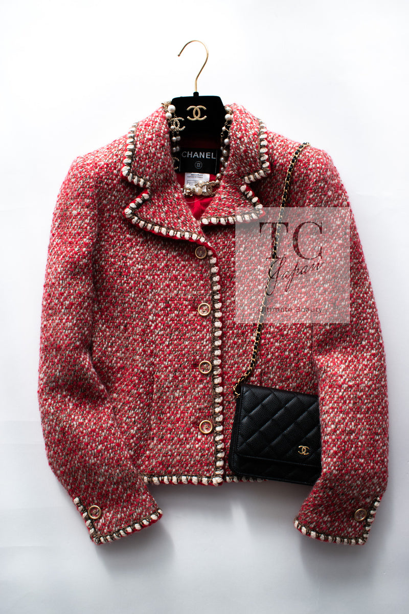 CHANEL 01A Red CC BUttons Wool Silk Tweed Wool Jacket 34 シャネル レッド ココボタン ウール シルク ツイード ジャケット 即発