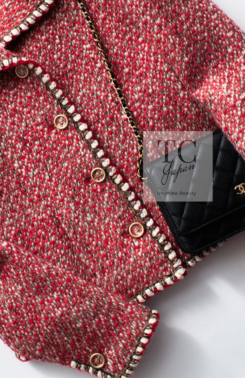 CHANEL 01A Red CC BUttons Wool Silk Tweed Wool Jacket 34 シャネル レッド ココボタン ウール シルク ツイード ジャケット 即発