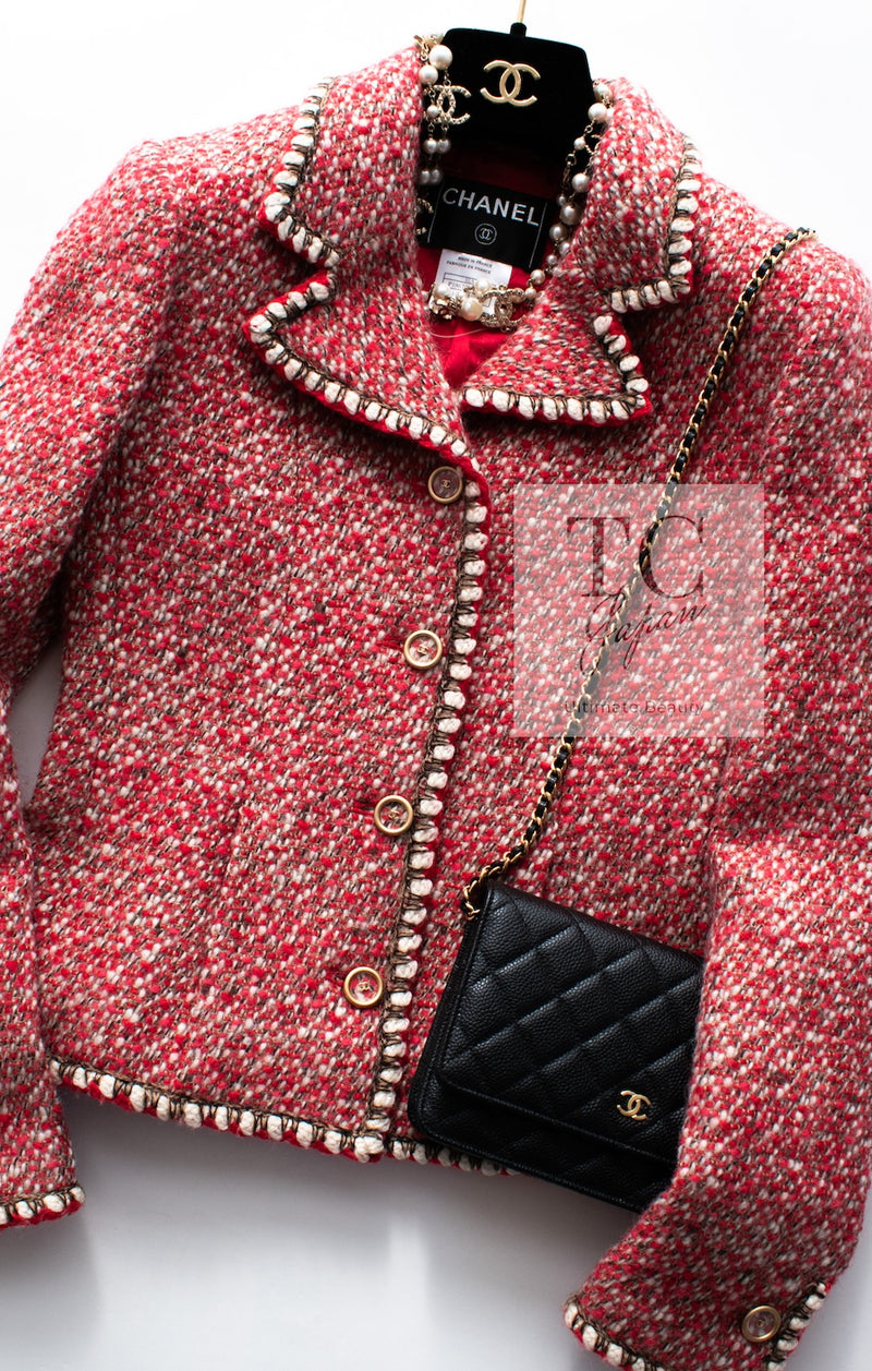 CHANEL 01A Red CC BUttons Wool Silk Tweed Wool Jacket 34 シャネル レッド ココボタン ウール シルク ツイード ジャケット 即発