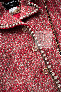 CHANEL 01A Red CC BUttons Wool Silk Tweed Wool Jacket 34 シャネル レッド ココボタン ウール シルク ツイード ジャケット 即発