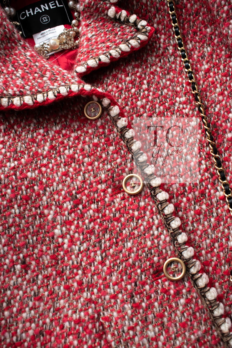 CHANEL 01A Red CC BUttons Wool Silk Tweed Wool Jacket 34 シャネル レッド ココボタン ウール シルク ツイード ジャケット 即発