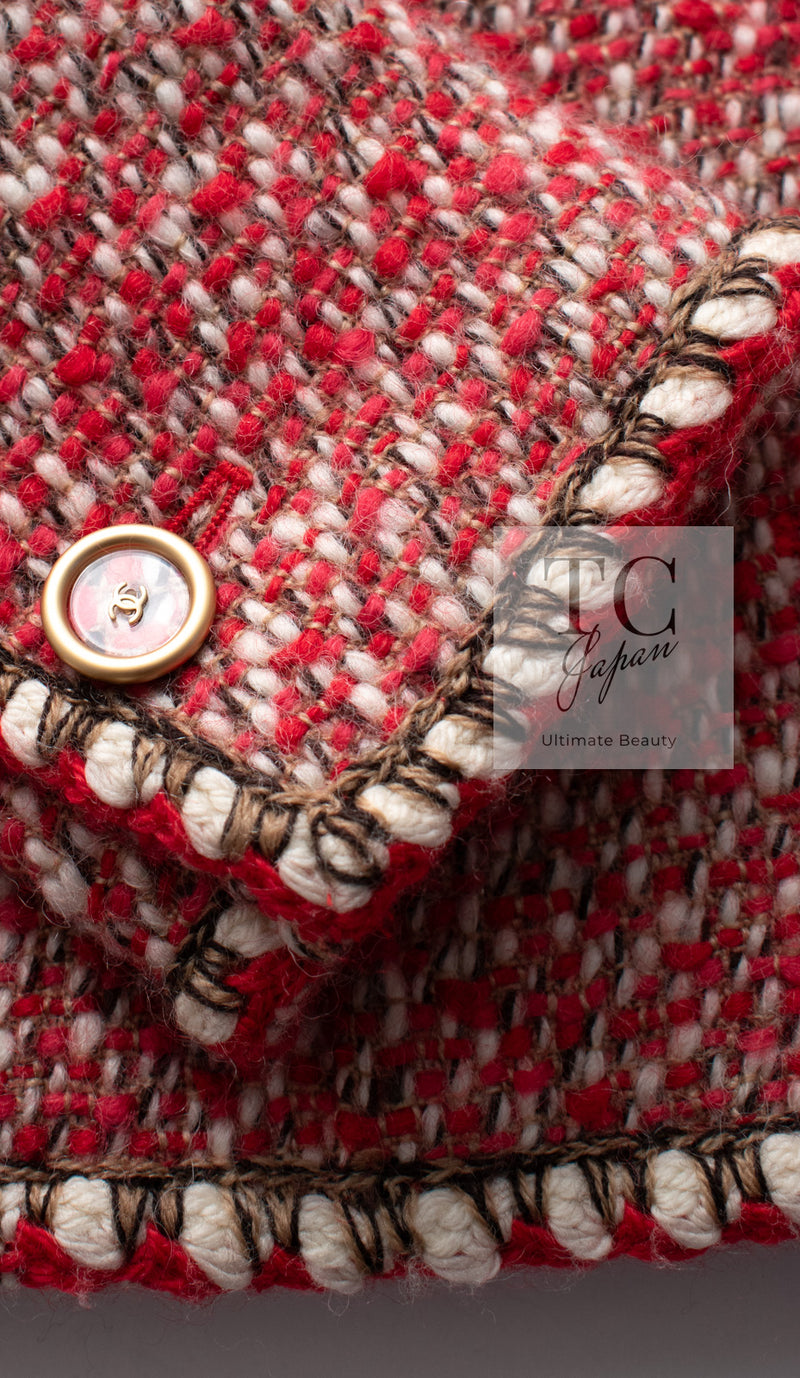 CHANEL 01A Red CC BUttons Wool Silk Tweed Wool Jacket 34 シャネル レッド ココボタン ウール シルク ツイード ジャケット 即発