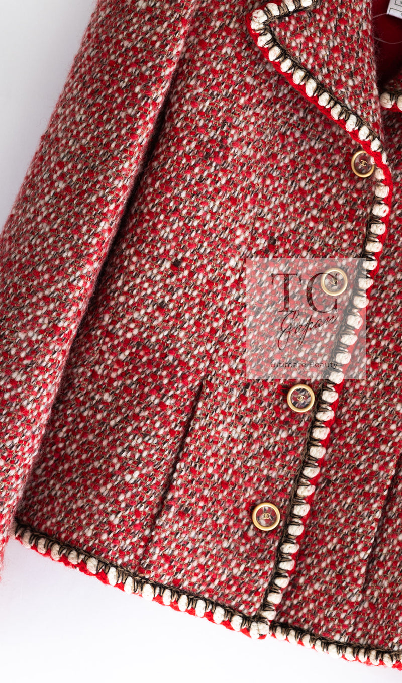 CHANEL 01A Red CC BUttons Wool Silk Tweed Wool Jacket 34 シャネル レッド ココボタン ウール シルク ツイード ジャケット 即発