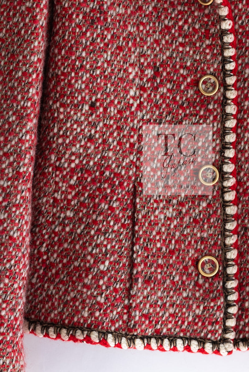 CHANEL 01A Red CC BUttons Wool Silk Tweed Wool Jacket 34 シャネル レッド ココボタン ウール シルク ツイード ジャケット 即発