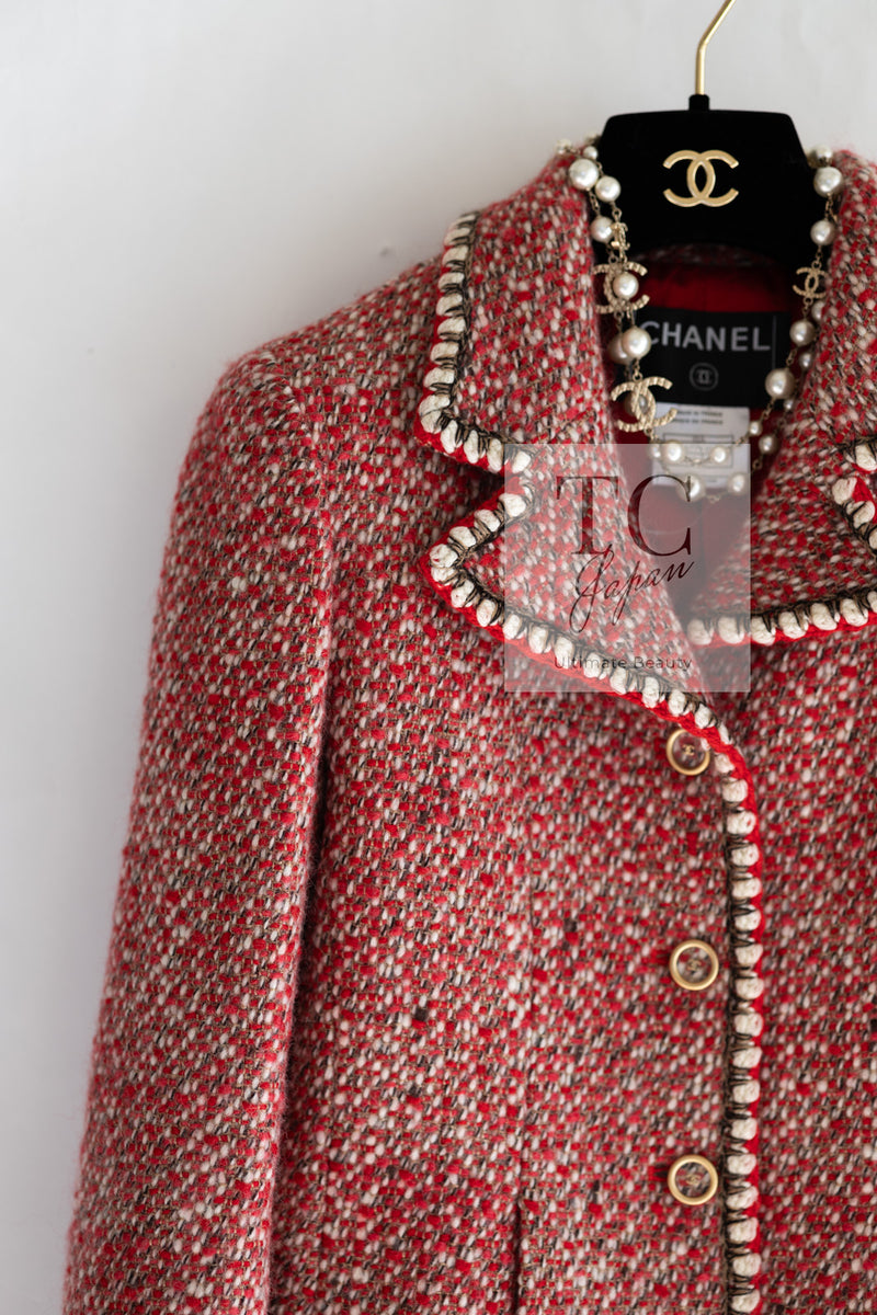 CHANEL 01A Red CC BUttons Wool Silk Tweed Wool Jacket 34 シャネル レッド ココボタン ウール シルク ツイード ジャケット 即発