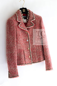 CHANEL 01A Red CC BUttons Wool Silk Tweed Wool Jacket 34 シャネル レッド ココボタン ウール シルク ツイード ジャケット 即発