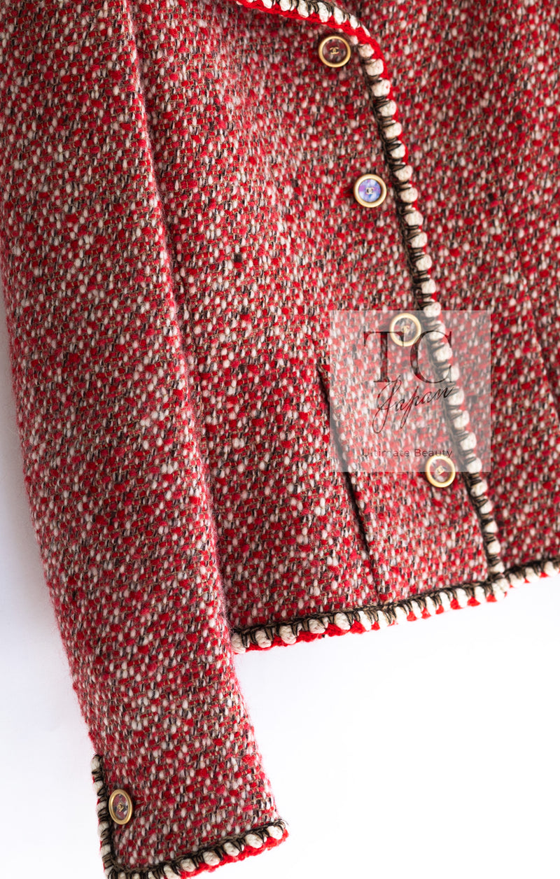 CHANEL 01A Red CC BUttons Wool Silk Tweed Wool Jacket 34 シャネル レッド ココボタン ウール シルク ツイード ジャケット 即発