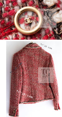 CHANEL 01A Red CC BUttons Wool Silk Tweed Wool Jacket 34 シャネル レッド ココボタン ウール シルク ツイード ジャケット 即発