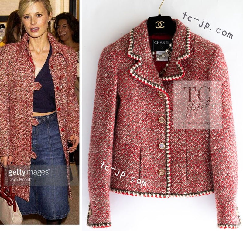 CHANEL 01A Red CC BUttons Wool Silk Tweed Wool Jacket 34 シャネル レッド ココボタン ウール シルク ツイード ジャケット 即発