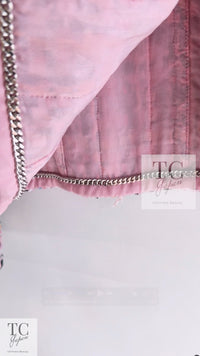 CHANEL 22PS Pink Multicolor Braid Trimming Collarless Jacket 38 シャネル ピンク マルチカラー ブレイドトリミング ノーカラー ジャケット 即発