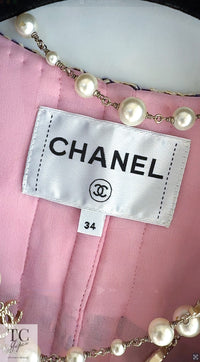 CHANEL 22PS Pink Multicolor Braid Trimming Collarless Jacket 38 シャネル ピンク マルチカラー ブレイドトリミング ノーカラー ジャケット 即発