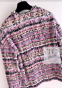 CHANEL 22PS Pink Multicolor Braid Trimming Collarless Jacket 38 シャネル ピンク マルチカラー ブレイドトリミング ノーカラー ジャケット 即発