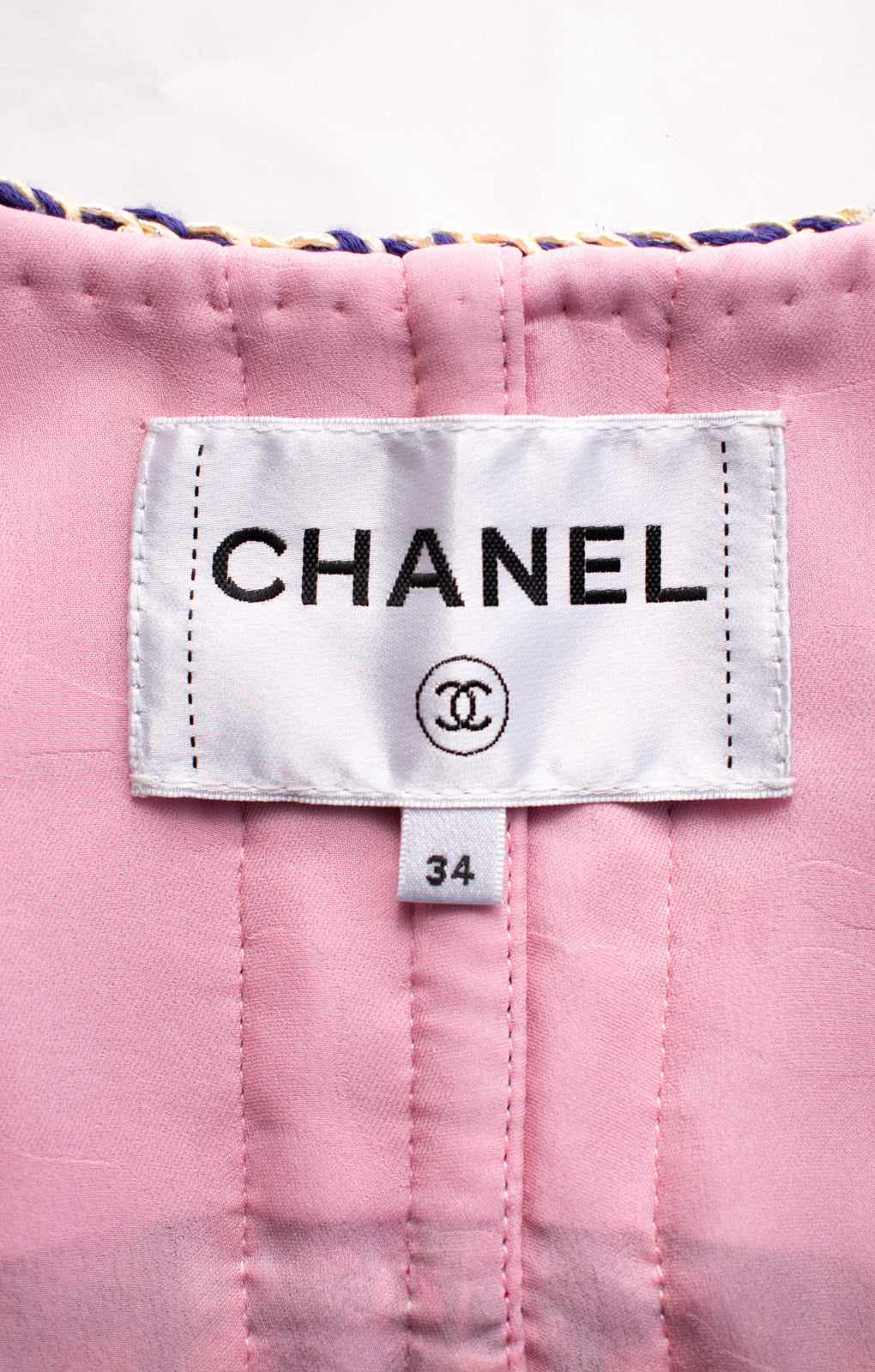 CHANEL 22PS Pink Multicolor Braid Trimming Collarless Jacket 38 シャネル ピンク マルチカラー ブレイドトリミング ノーカラー ジャケット 即発