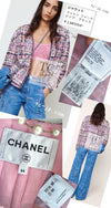 CHANEL 22PS Pink Multicolor Braid Trimming Collarless Jacket 38 シャネル ピンク マルチカラー ブレイドトリミング ノーカラー ジャケット 即発