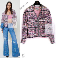 CHANEL 22PS Pink Multicolor Braid Trimming Collarless Jacket 38 シャネル ピンク マルチカラー ブレイドトリミング ノーカラー ジャケット 即発