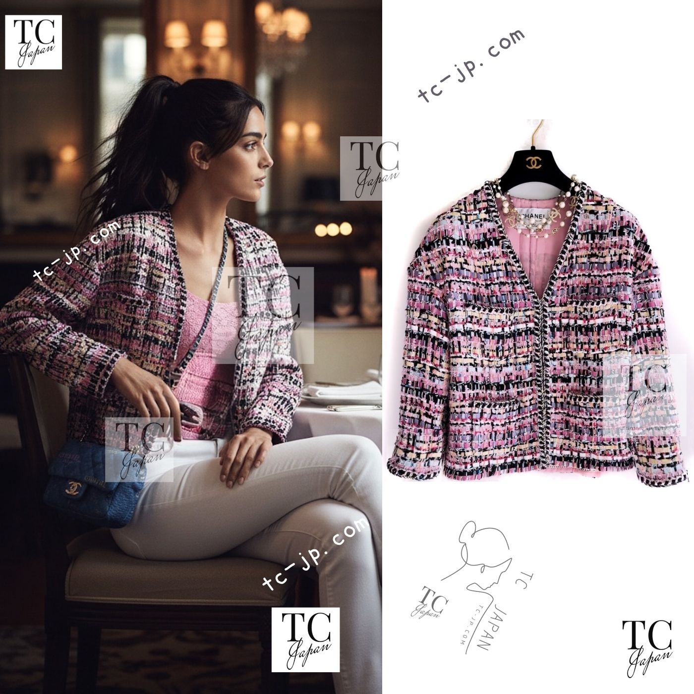 CHANEL 22PS Pink Multicolor Braid Trimming Collarless Jacket 38 シャネル ピンク マルチカラー ブレイドトリミング ノーカラー ジャケット 即発