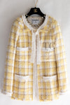 CHANEL 04C Yellow White Checked Fringe Tweed Jacket 40 シャネル イエロー ホワイト チェック フリンジ ツイード ジャケット 即発