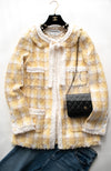 CHANEL 04C Yellow White Checked Fringe Tweed Jacket 40 シャネル イエロー ホワイト チェック フリンジ ツイード ジャケット 即発