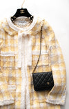 CHANEL 04C Yellow White Checked Fringe Tweed Jacket 40 シャネル イエロー ホワイト チェック フリンジ ツイード ジャケット 即発