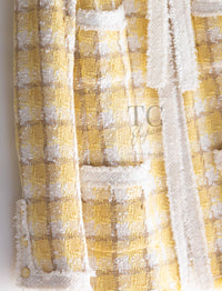 CHANEL 04C Yellow White Checked Fringe Tweed Jacket 40 シャネル イエロー ホワイト チェック フリンジ ツイード ジャケット 即発