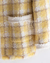 CHANEL 04C Yellow White Checked Fringe Tweed Jacket 40 シャネル イエロー ホワイト チェック フリンジ ツイード ジャケット 即発