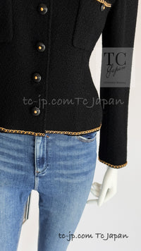 CHANEL 95A Vintage Black Gold Chain Trim Tweed Jacket 38 シャネル ヴィンテージ ブラック ゴールドチェーン トリミング ツイード ジャケット 即発