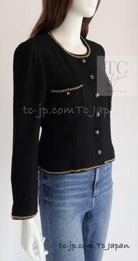 CHANEL 95A Vintage Black Gold Chain Trim Tweed Jacket 38 シャネル ヴィンテージ ブラック ゴールドチェーン トリミング ツイード ジャケット 即発