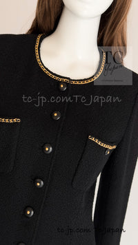 CHANEL 95A Vintage Black Gold Chain Trim Tweed Jacket 38 シャネル ヴィンテージ ブラック ゴールドチェーン トリミング ツイード ジャケット 即発