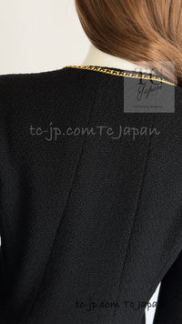 CHANEL 95A Vintage Black Gold Chain Trim Tweed Jacket 38 シャネル ヴィンテージ ブラック ゴールドチェーン トリミング ツイード ジャケット 即発