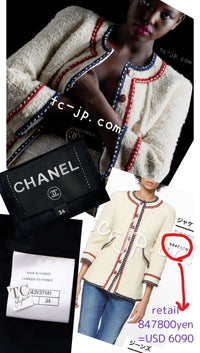 CHANEL 18PA Dark Navy Red Ivory Tricolor Braid Trim Wool Tweed Jacket Coat 34 36 10