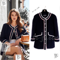 CHANEL 18PA Dark Navy Red Ivory Tricolor Braid Trim Wool Tweed Jacket Coat 34 36 1