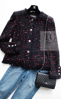 CHANEL 04S Red Black Lesage Fringe Tweed Jacket 42 シャネル レッド ブラック ルサージュ フリンジ ツイード ジャケット 即発