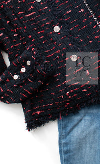 CHANEL 04S Red Black Lesage Fringe Tweed Jacket 42 シャネル レッド ブラック ルサージュ フリンジ ツイード ジャケット 即発