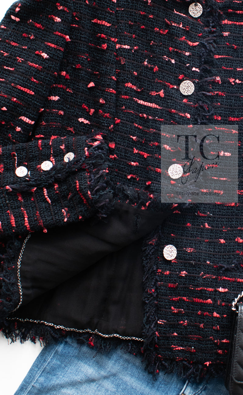 CHANEL 04S Red Black Lesage Fringe Tweed Jacket 42 シャネル レッド ブラック ルサージュ フリンジ ツイード ジャケット 即発