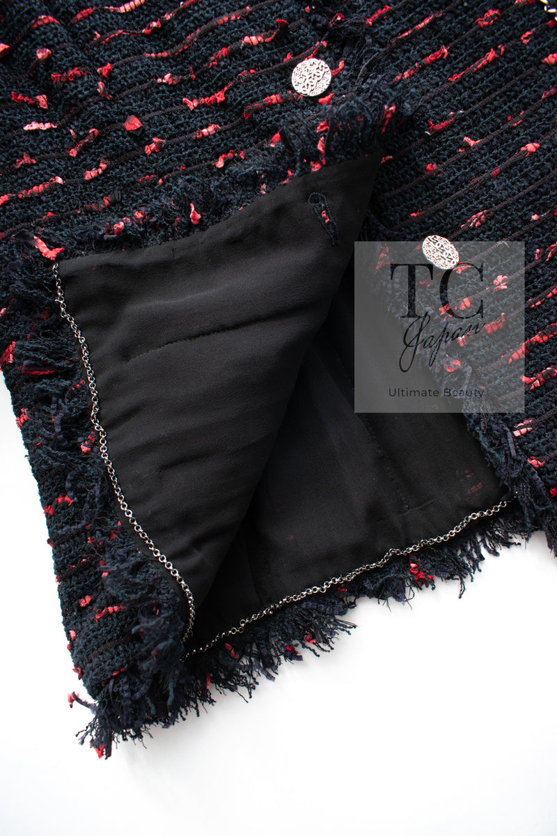 CHANEL 04S Red Black Lesage Fringe Tweed Jacket 42 シャネル レッド ブラック ルサージュ フリンジ ツイード ジャケット 即発