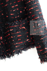 CHANEL 04S Red Black Lesage Fringe Tweed Jacket 42 シャネル レッド ブラック ルサージュ フリンジ ツイード ジャケット 即発