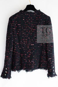 CHANEL 04S Red Black Lesage Fringe Tweed Jacket 42 シャネル レッド ブラック ルサージュ フリンジ ツイード ジャケット 即発