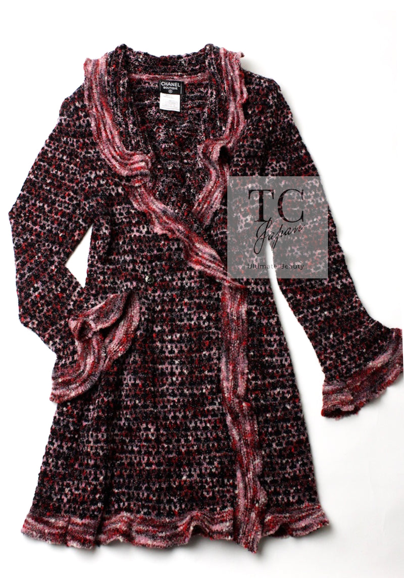 CHANEL 97A Vintage Pink Red Waffle Coat Long Cardigan 38 40 シャネル ヴィンテージ ピンク レッド ワッフル コート ロング カーディガン 即発