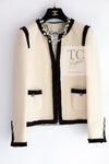 CHANEL 09PF Ivory Black Red Trim Moscow Wool Tweed Jacket 36 シャネル アイボリー ブラック レッド トリム ロマノフ ウール ツイード ジャケット 即発