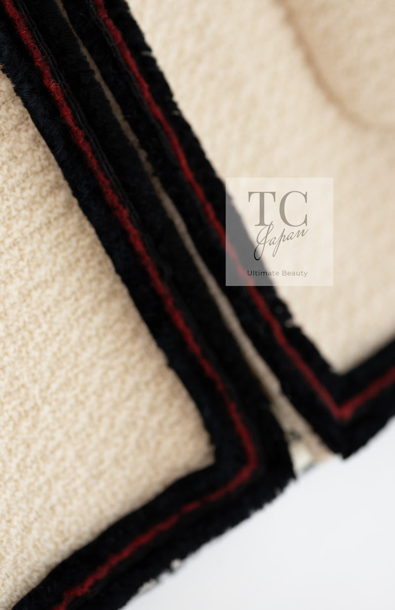 CHANEL 09PF Ivory Black Red Trim Moscow Wool Tweed Jacket 36 シャネル アイボリー ブラック レッド トリム ロマノフ ウール ツイード ジャケット 即発