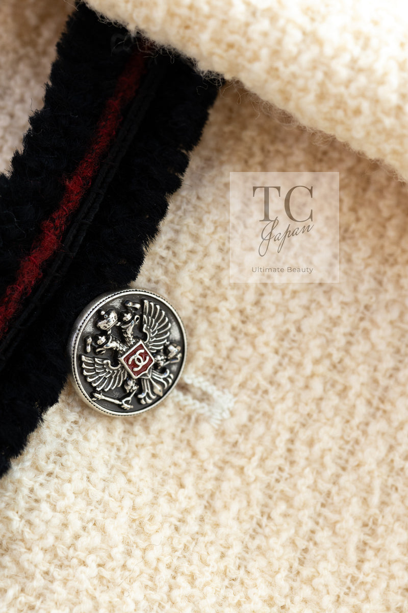 CHANEL 09PF Ivory Black Red Trim Moscow Wool Tweed Jacket 36 シャネル アイボリー ブラック レッド トリム ロマノフ ウール ツイード ジャケット 即発