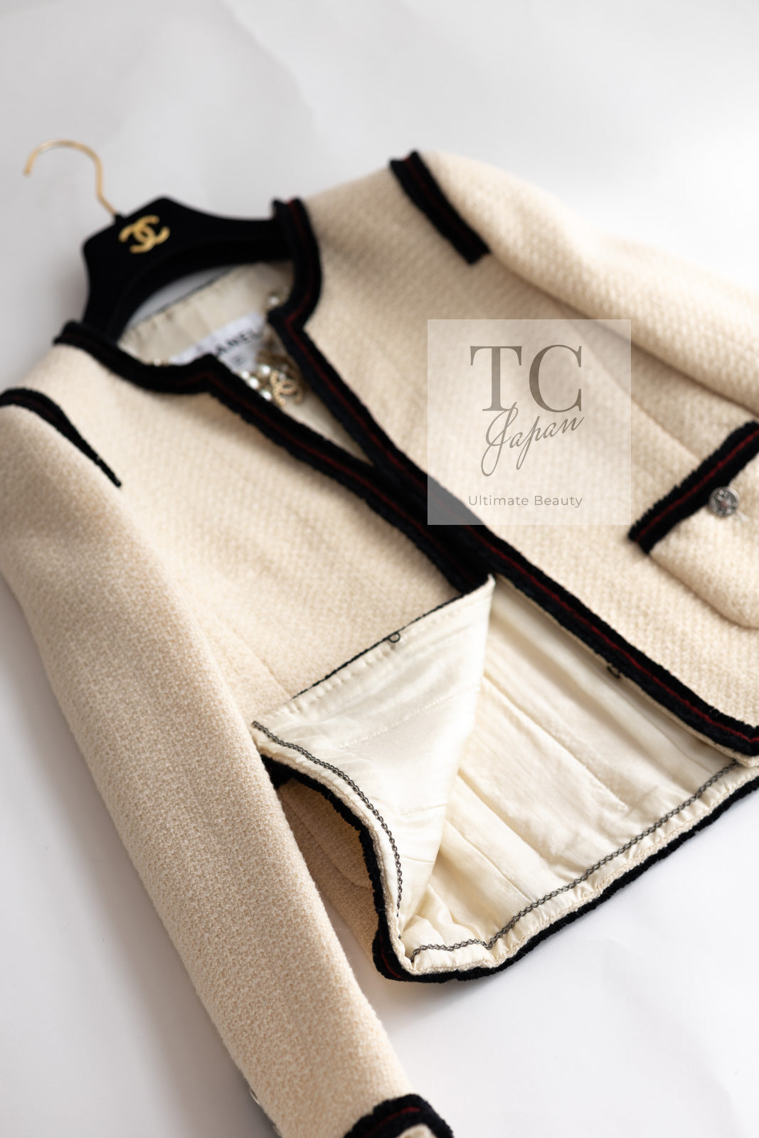 シャネル ジャケット CHANEL アイボリー ブラック レッド トリム