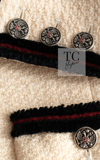 CHANEL 09PF Ivory Black Red Trim Moscow Wool Tweed Jacket 36 シャネル アイボリー ブラック レッド トリム ロマノフ ウール ツイード ジャケット 即発