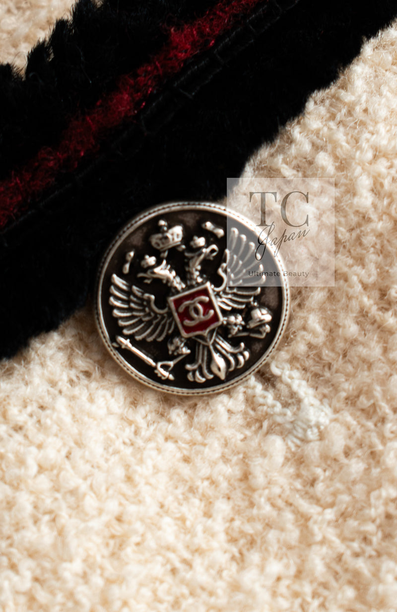 CHANEL 09PF Ivory Black Red Trim Moscow Wool Tweed Jacket 36 シャネル アイボリー ブラック レッド トリム ロマノフ ウール ツイード ジャケット 即発